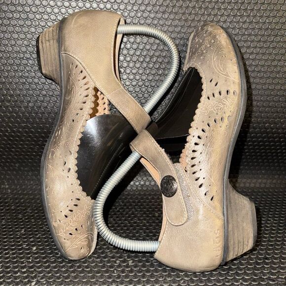 TAOS Tango Leather Mary Jane Tan Brown Cut Out Cottage Boho Shoes Women’s 6.5 - Picture 4 of 8